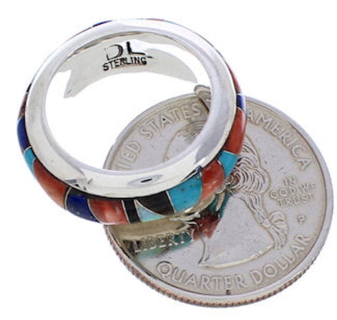 Sterling Silver Multicolor Inlay Southwest Ring Size 5-1/2 TX41911